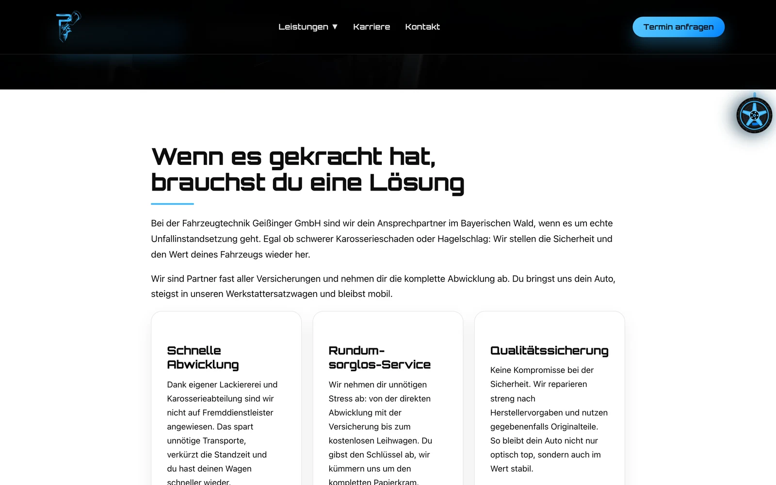 Leistungsseite Unfallinstandsetzung auf kfz-geissinger.de