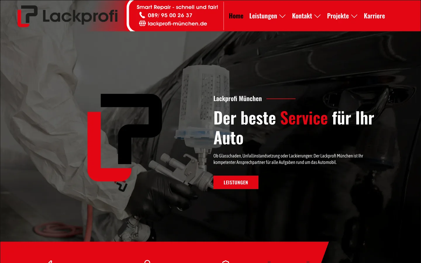 Startseite der alten Lackprofi-Website auf WordPress mit Logo, Slogan und einem Video im Kopfbereich